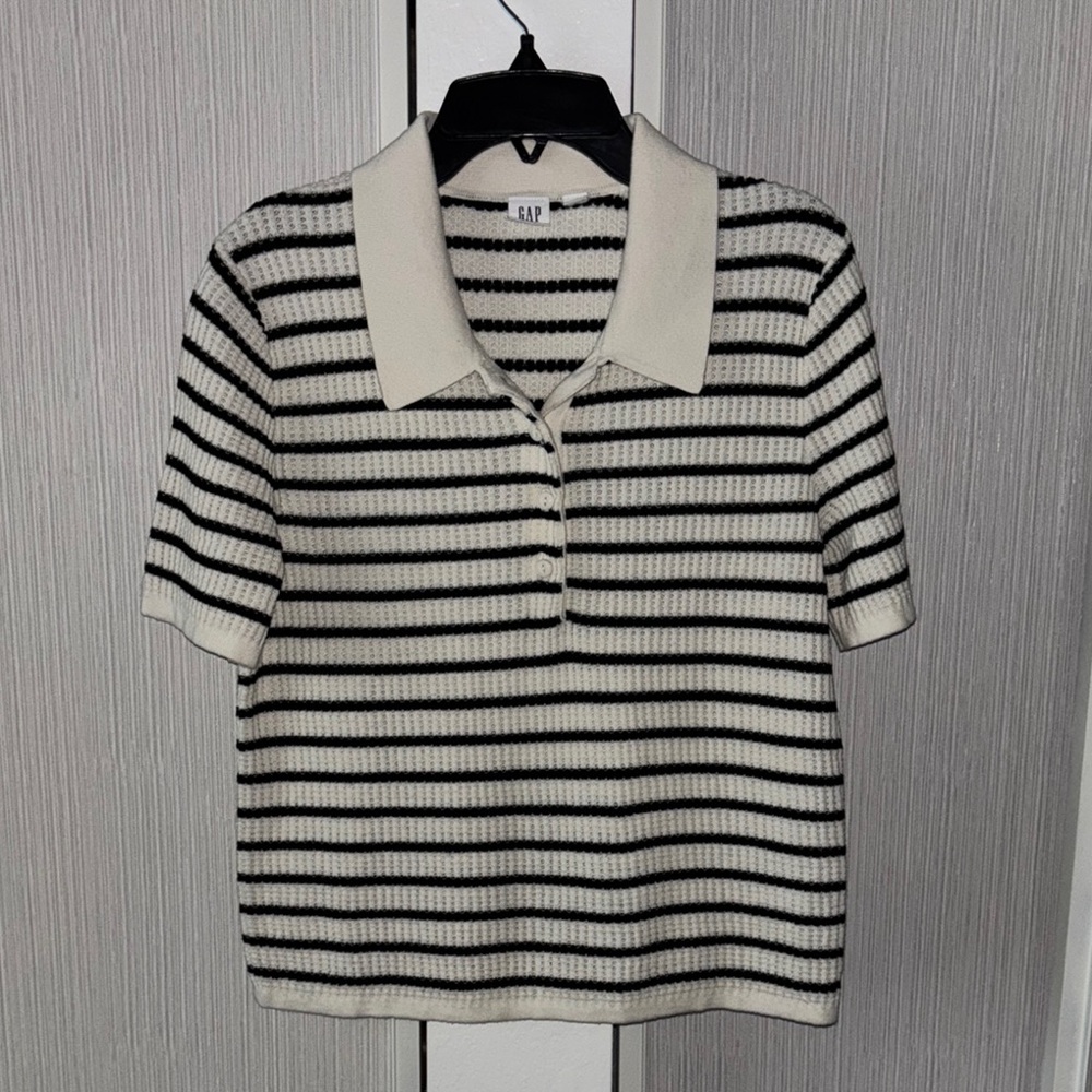 GAP Black and White Striped Polo Shirt